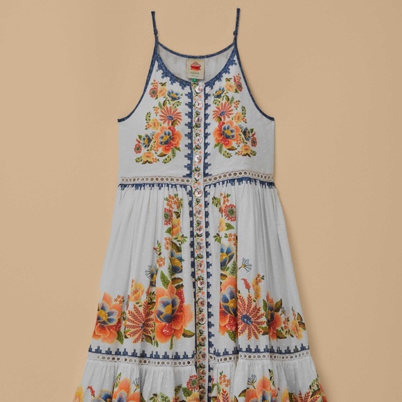 FARM RIO Off-White Delicate Garden Midi Dress Size Small - Picture 2 of 16